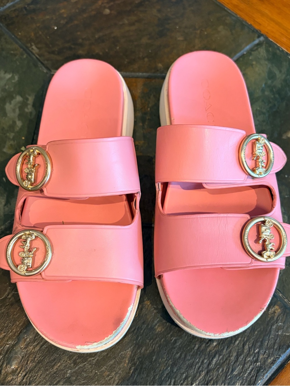 Coach Pink Double-Band Logo Slide Sandals
